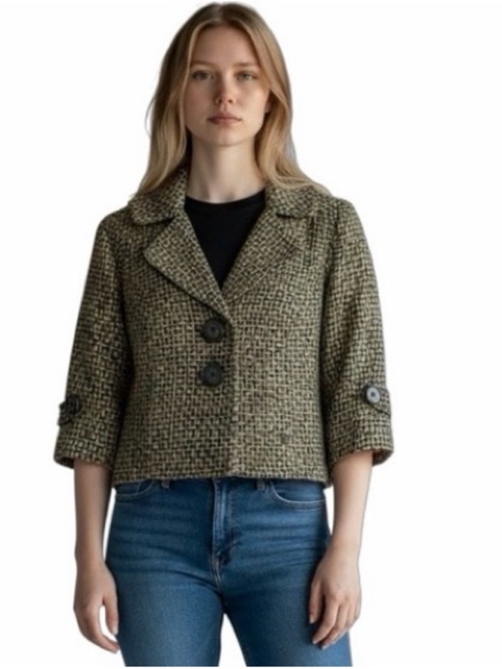 DKNY Jeans Cropped Tweed Blazer Jacket Size S